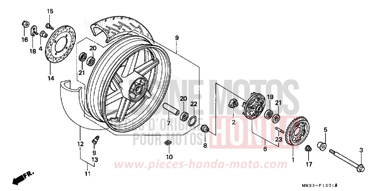 ROUE ARRIERE (CB750F2) de CB Seven Fifty NOIR (NH1) 1996